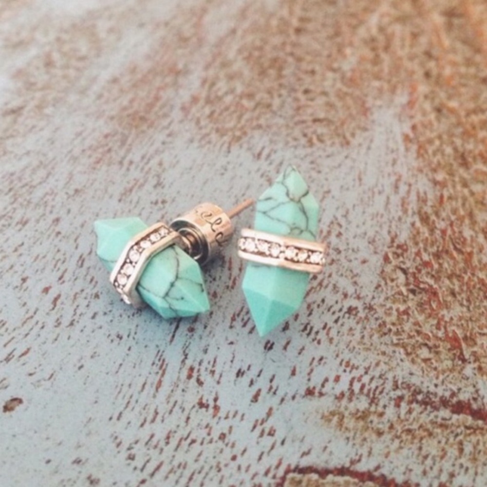 Turquoise Crystal Point Stud Earrings